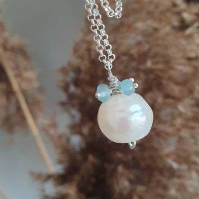 Brautschmuck Silberkette mit Perle und Apatit 