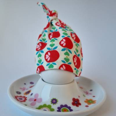 Eierwärmer "Knotenmützchen" in rot-weiß Äpfel von he-ART by helen hesse