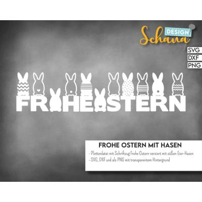 Frohe Ostern mit Hasen Schriftzug SVG DXF Vektorgrafik