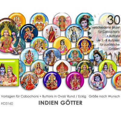 INDIEN GÖTTER 30 Cabochonvorlagen Cabochon Vorlagen digital Download Buttonvorlagen Bilder für Schmuck Cabochon