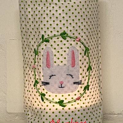 Lichtbeutel, Lichterbeutel, Ostern, Windlicht, Hase, bestickt, Licht, Kerze, Lichterkette, Baumwollstoff