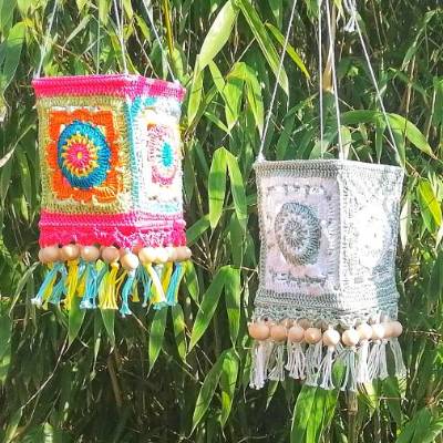 Häkelanleitung Lampion Sonnenblume im Boho Stil, Gartendekoration, Laterne, PDF Deutsch, Sommerdekoration, Lampe