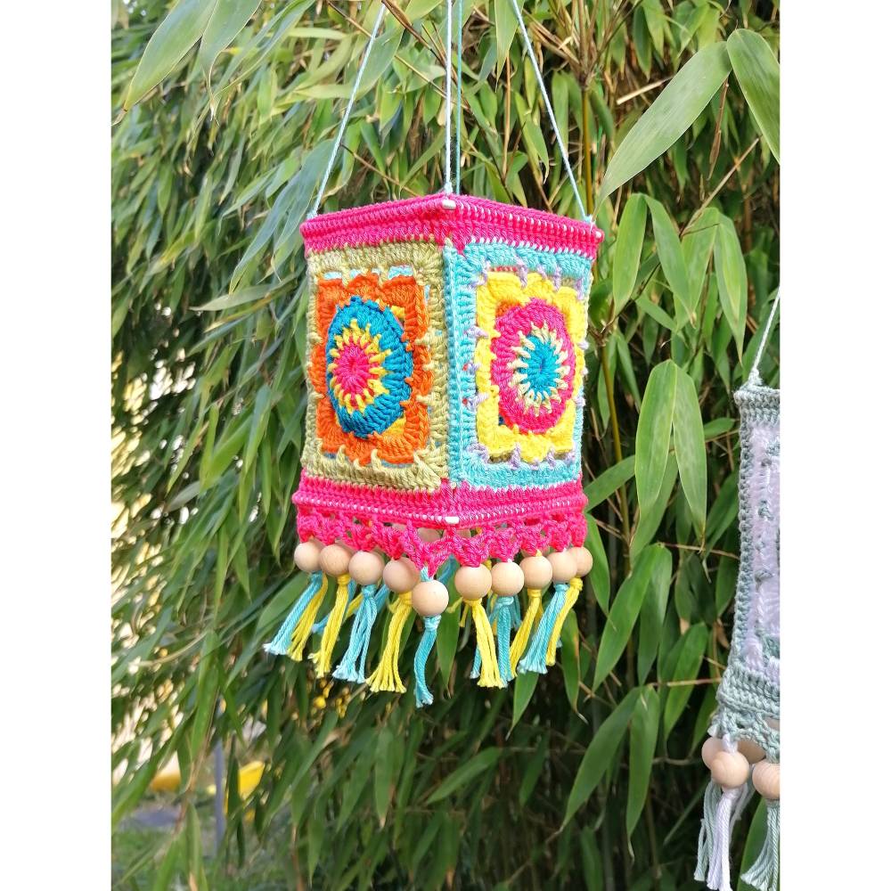 Häkelanleitung Lampion Sonnenblume im Boho Stil, Gartendekoration, Laterne, PDF Deutsch, Sommerdekoration, Lampe Bild 2
