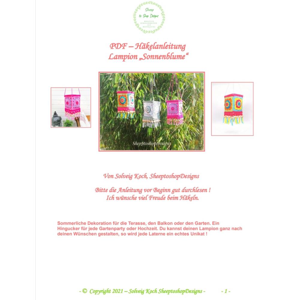 Häkelanleitung Lampion Sonnenblume im Boho Stil, Gartendekoration, Laterne, PDF Deutsch, Sommerdekoration, Lampe Bild 8