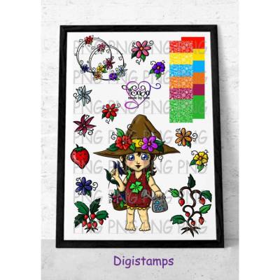 Plotterdatei und DigiStamp "Blumenmädchen" ,SVG, DXF, PNG, inkl. Digipapier