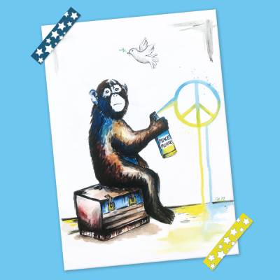 Postkarte Streetart Statement Affe „PEACE PLEASE“ Charity 