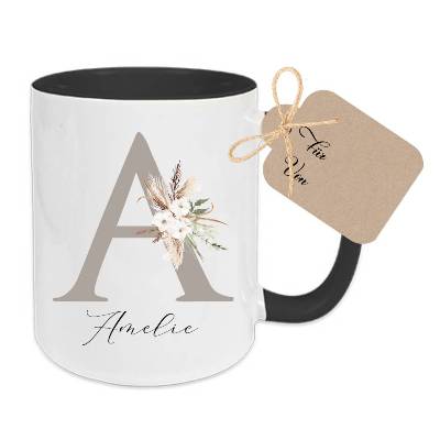 Personalisierte Namenstasse für Frauen mit Buchstaben u. Namen, Florale Tasse aus Keramik für Sie als Geschenk