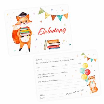 10 Einladungskarten zur Einschulung Fuchs inkl. 10 transparenten Briefumschlägen Einladung Junge Mädchen