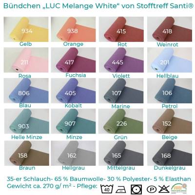 Bündchenstoff-LUC Melange White von Stofftreff Santi-35-er Schlauchware-25 cm Schritte-Meterware