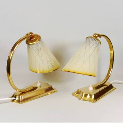 50er Jahre Tischleuchten Paar Nachtlicht fifties sixties mid century Messing gold vintage upcycling