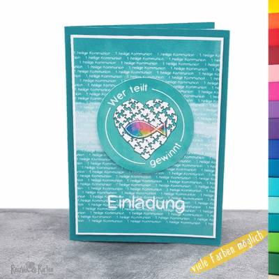 Individuelle Einladungskarte Kommunion – Wer teilt gewinnt 