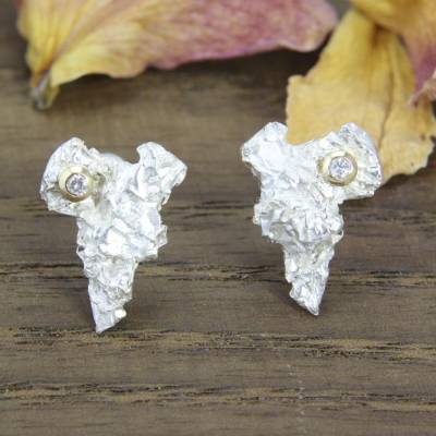 Ohrstecker aus Silber 925/-, Zerknittertes Herz mit Brillant