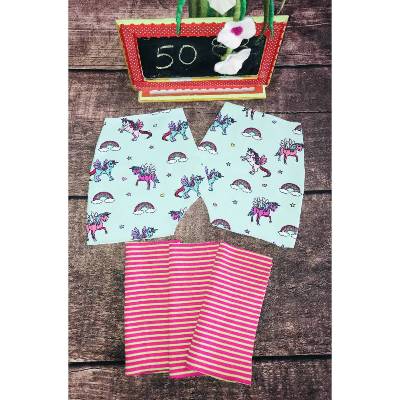 NÄHPAKET für eine HOSE Gr. 50 * Mint Pink Einhörner / Bündchen pink lime gestreift * Babyhose* DIY 