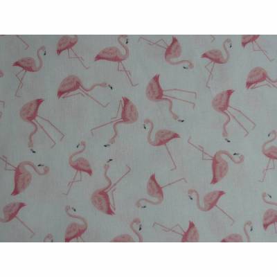 0,80m RESTSTÜCK Stoff Baumwolle Flamingo Flamingos rosa, zartrosa auf weiß