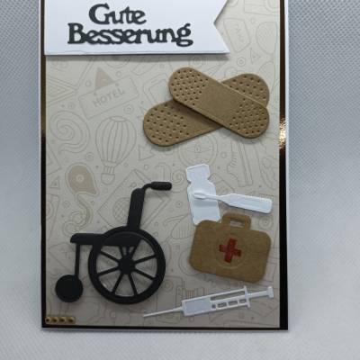Karte, gute Besserung, Genesungskarte, Rollstuhl... 