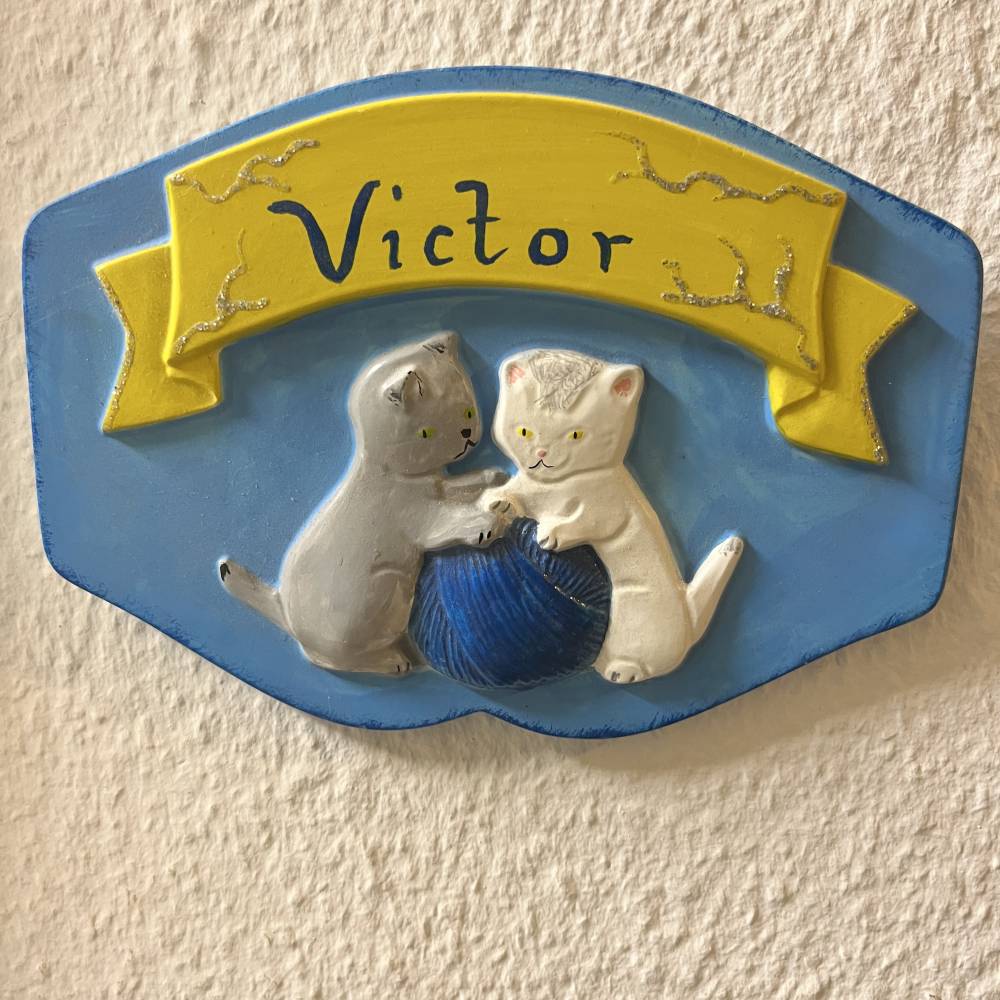 Katzen Türschild Namensschild - 1 Relief Katze ca. 16cm zum selber