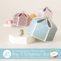 Plotterdatei Süßigkeiten- und Ring-Box, Geschenkbox, Ringkissen für Verlobungsring, Verpackung für Eheringe oder Süßes
