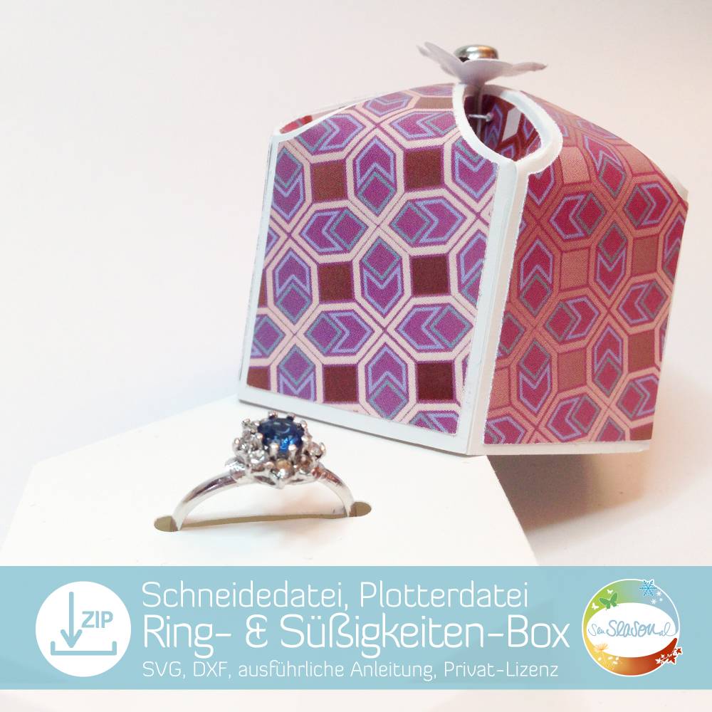 Plotterdatei Süßigkeiten- und Ring-Box, Geschenkbox, Ringkissen für Verlobungsring, Verpackung für Eheringe oder Süßes Bild 2