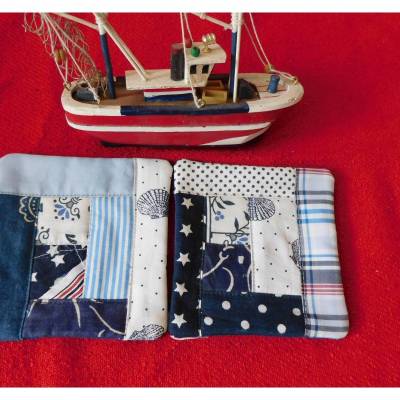 Untersetzer , 2 Stück , Platzdechchen blau weiß patchwork , Log cabin