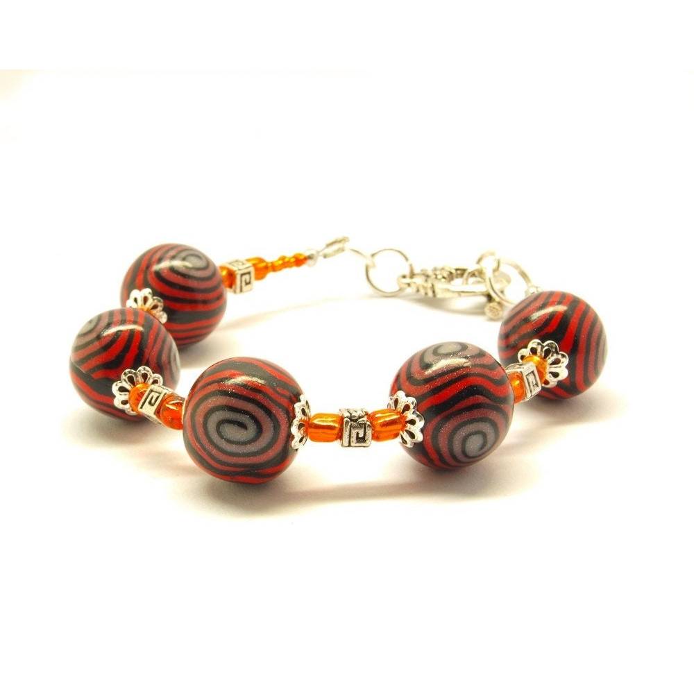 Armband Perlen rot schwarz Ethno Clay Armreif Bild 1