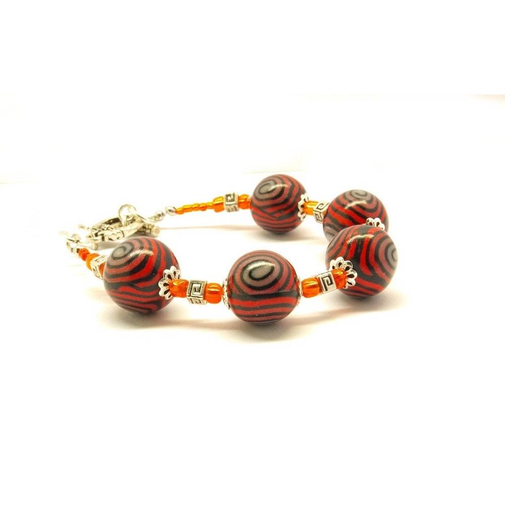 Armband Perlen rot schwarz Ethno Clay Armreif Bild 2