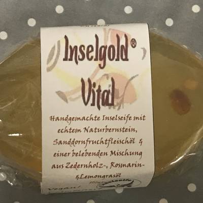 Rügener "INSELGOLD Vital" * handgemachte Seife mit echtem Naturbernstein * 100 g Stück * 