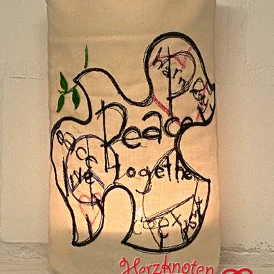 Lichtbeutel, Lichterbeutel, Frieden, Windlicht, Friedenstaube, bestickt, Licht, Kerze, Peace, Herz, Baumwollstoff, 