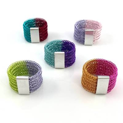 doppelt gestrickter BICOLOR RING aus farbigem Kupferdraht mit Aluminium-Slider, Farbwahl