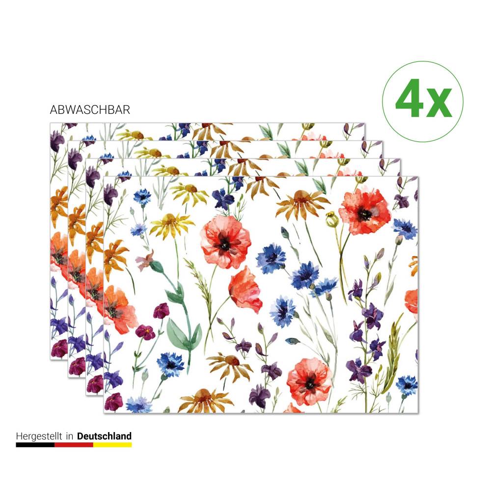 Tischsets I Platzsets abwaschbar - Wiesenblumen - 4 Stück - 40 x 30 cm