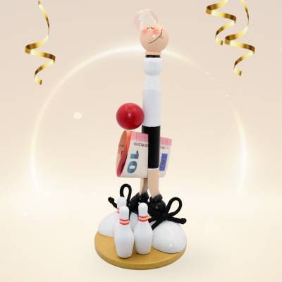 Geldgeschenk Kegler und Bowler – handgefertigte Holzfigur | originelles Unikat für Sport- und Freizeitfans