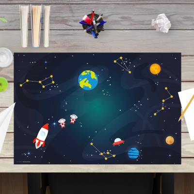 Schreibtischunterlage – Weltraumabenteuer – 60 x 40 cm – Schreibunterlage Kinder aus erstklassigem Premium Vinyl – Made