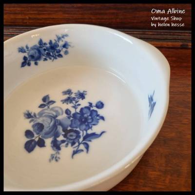 Vintage Schüssel von S. P. M. Walküre Bayreuth - Dekor "Blaue Rose" - Kobaldblaue Blumen auf Weiß