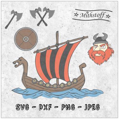 Plotterdatei - Wikinger - Wikingerschiff - Schild - Axt - SVG - DXF - Datei - Mithstoff
