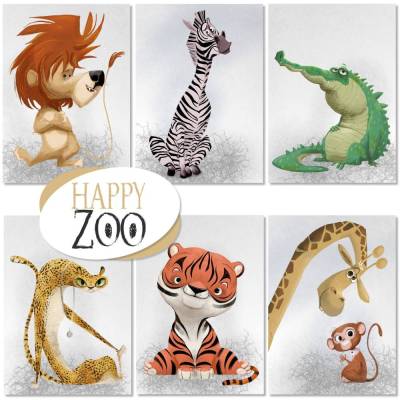 Kinder Bilder [6er Set, A3] Zoo Tiere Afrika Poster Deko