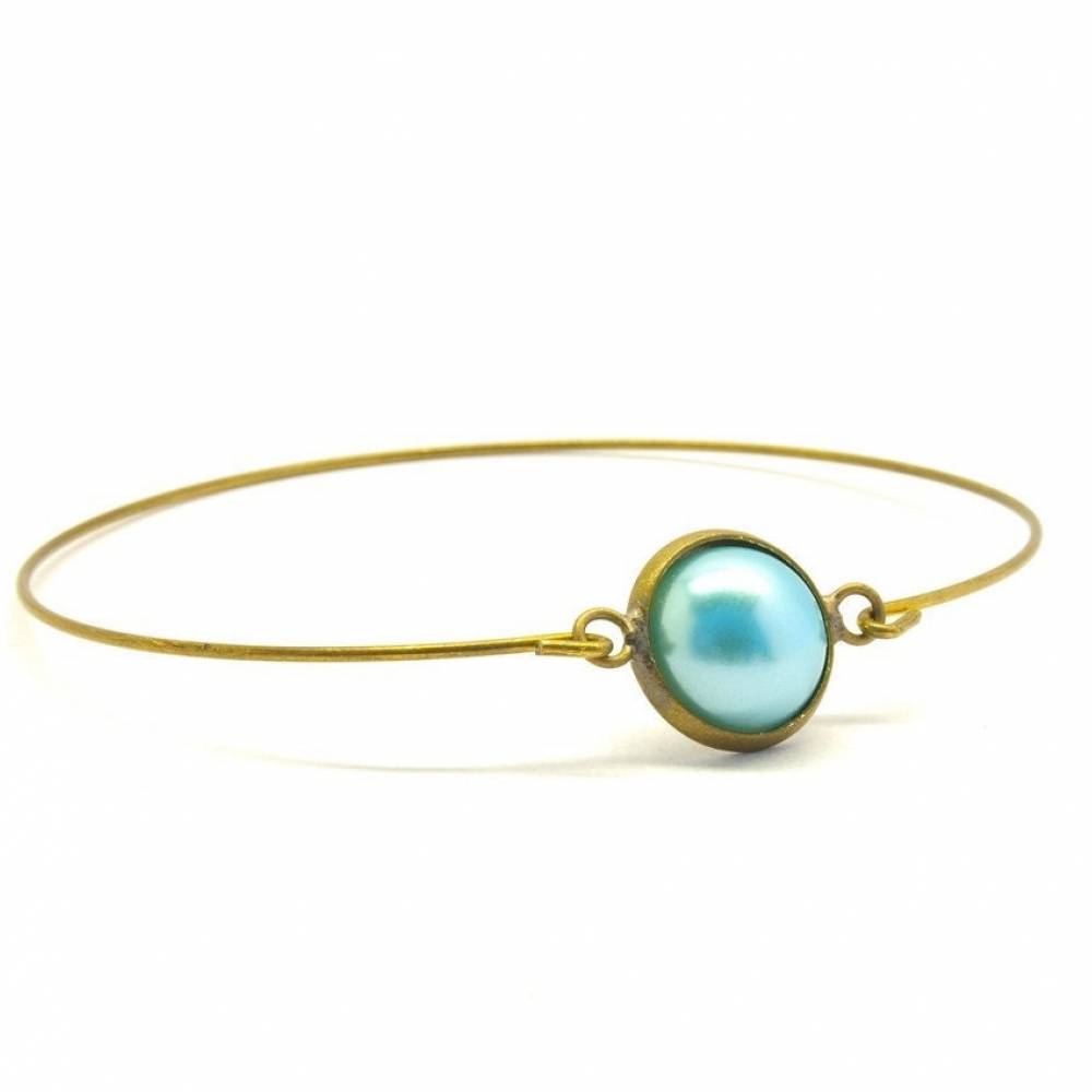 Armreif Cabochon Perlmutt Spiraldraht bronze blau