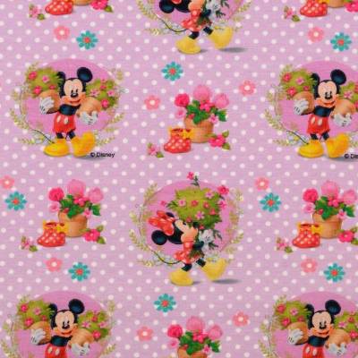 Baumwolljersey Lizenz Minnie & Mickey Maus Flieder Blumen Oeko-Tex Standard 100 (1m/16,-€)