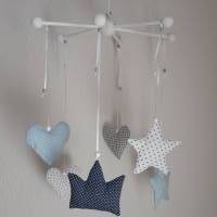 Mobile Baby Blau, Krone, Sterne, Herzen