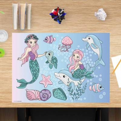 Schreibtischunterlage – Meerjungfrauen unter Wasser – 60 x 40 cm – Schreibunterlage für Kinder aus Premium Vinyl – Made