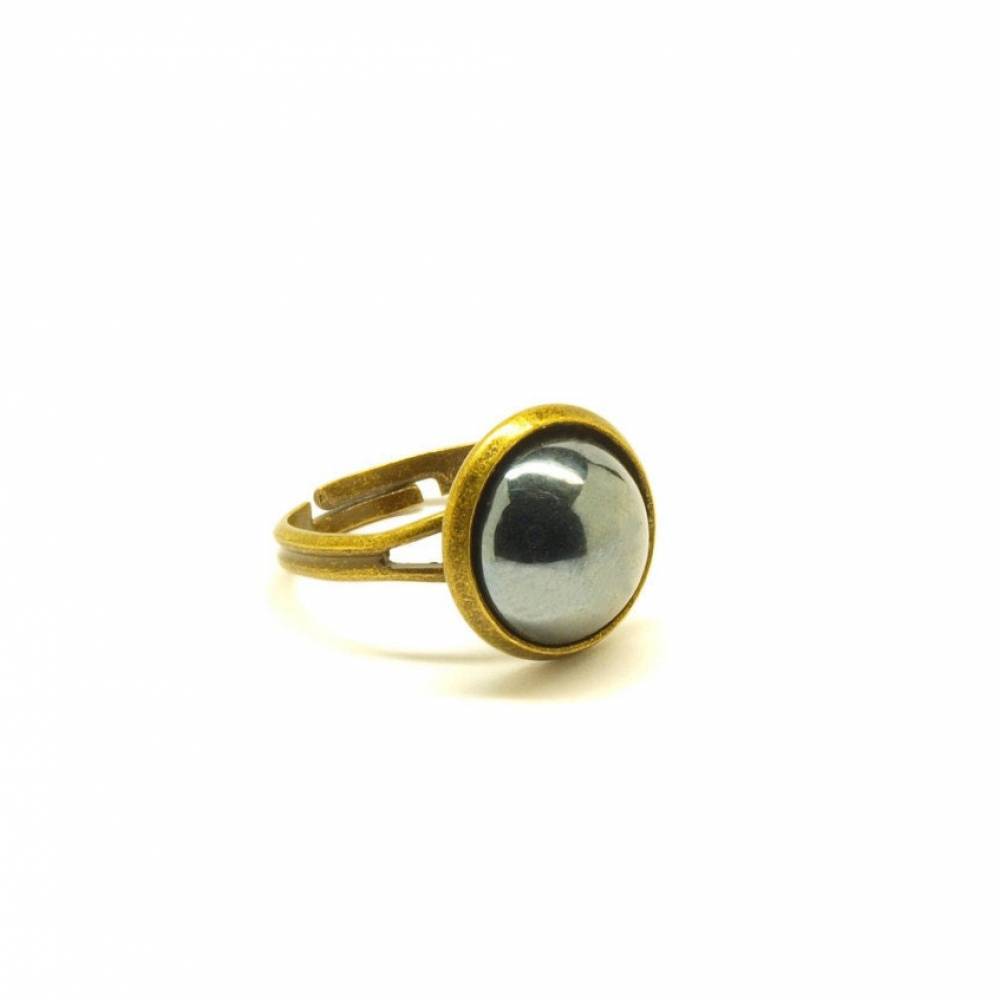 Ring Glas Cabochon Stein vintage bronze schwarz