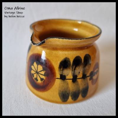 Vintage Keramik-VASE 70er Jahre - hellbraunes, kleines Kännchen mit Muster in braun-schwarz