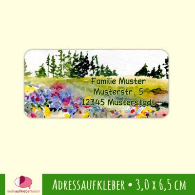24 Adressaufkleber | Bunte Blumenwiese - eckig 3,0 x 6,5 cm