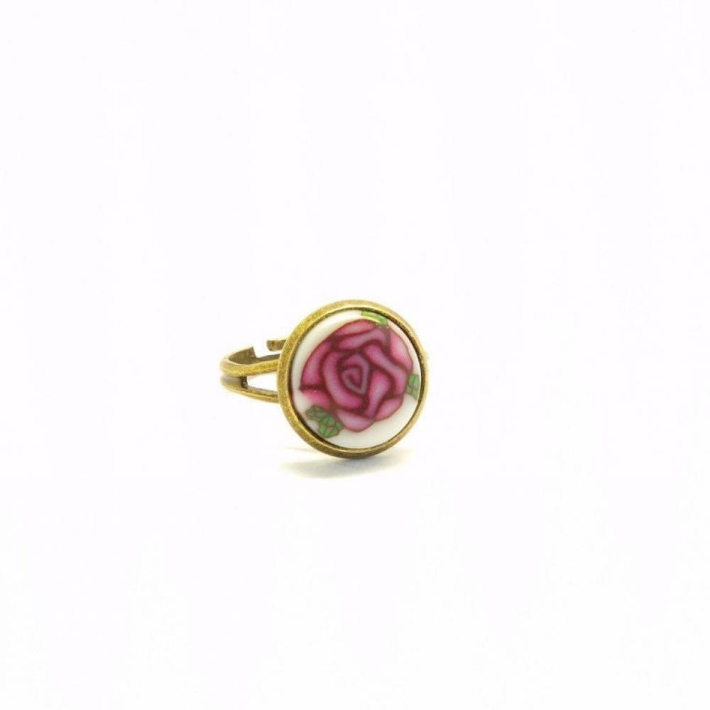 Ring Rose Cabochon Fimo vintage rosa weiß grün gelb Farbe nach Wahl Blüten Blumen Polymer Clay silbern bronze