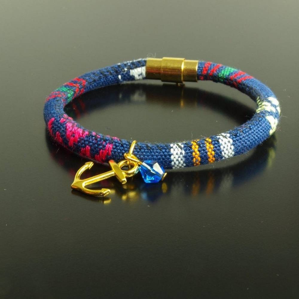 Stoff Armband Anker gold vintage Wickelarmband