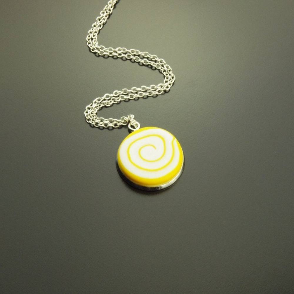 Kette Anhänger Fimo Clay Kette retro gelb silber