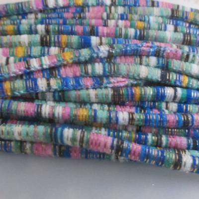 3 m Kordel Ethno-Look mit Lurex indianisches Motiv blau-mint Ø6 mm (1m/0,80 €)