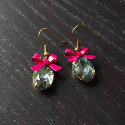 Ohrringe Vintage Schleife lila weiß blau bronze