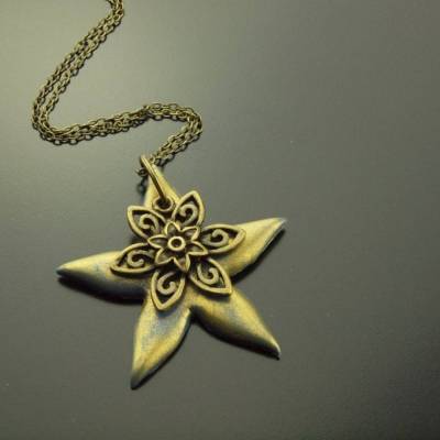 Kette Anhänger Polymer Clay Blüte Blume vintage