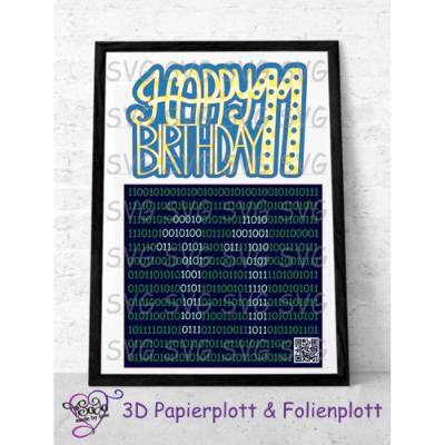 Plotterdatei "11.Geburtstag Binärcode" und "Happy 11. Birthday Schild", SVG, DXF