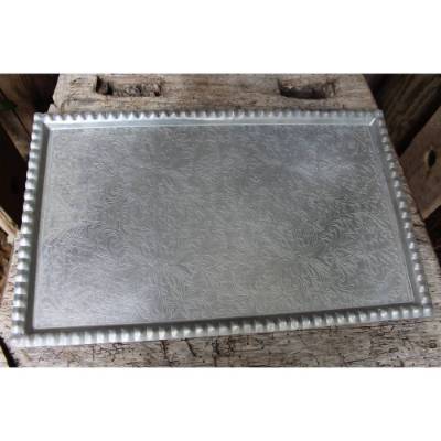 Vintage Aluminium Tablett mit geätztem Blumen Dekor 60er 70er Jahre