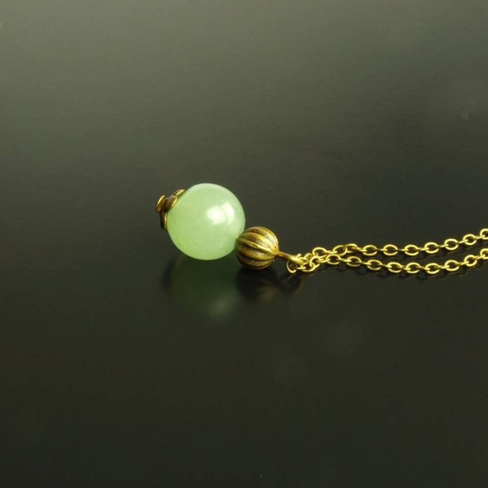 Kette Aventurin Perle Edelstein Anhänger bronze